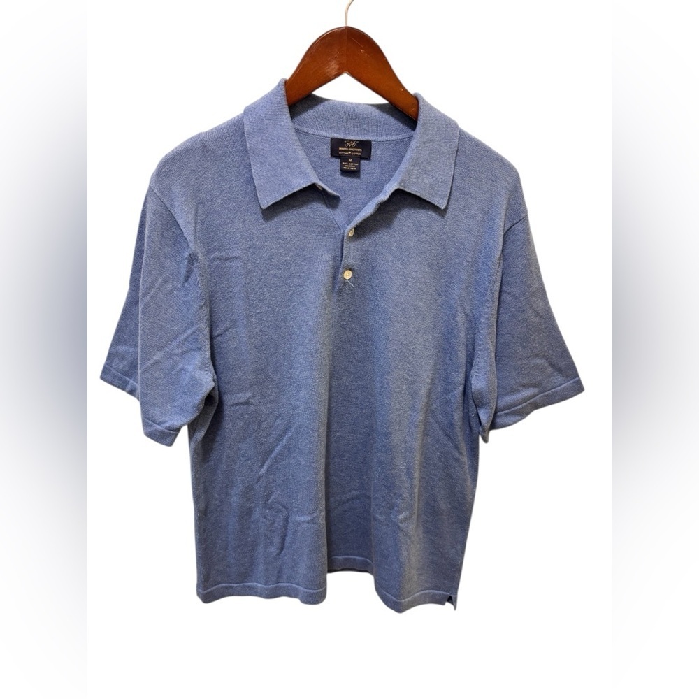 Brooks Brothers 346 Supima Cotton SS Sweater Polo Sz M Blue Preppy Sporty Summer